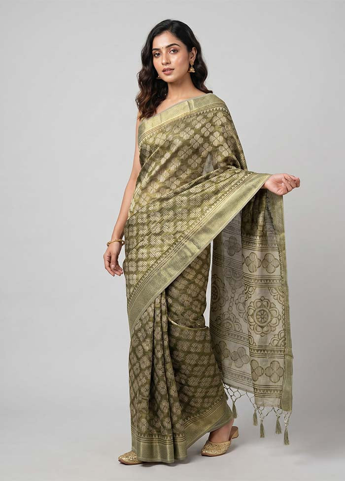 Green Kota Silk Saree With Blouse Piece