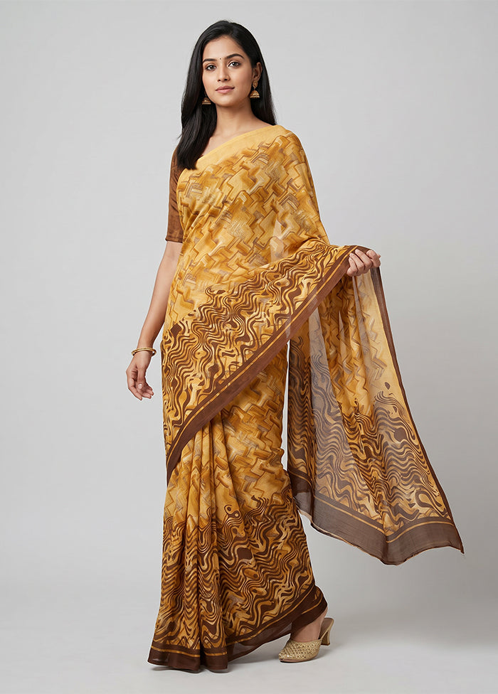 Cream Chiffon Silk Saree With Blouse Piece