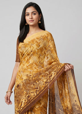 Cream Chiffon Silk Saree With Blouse Piece