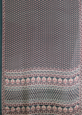 Green Printed Silk Saree Without Blouse Piece
