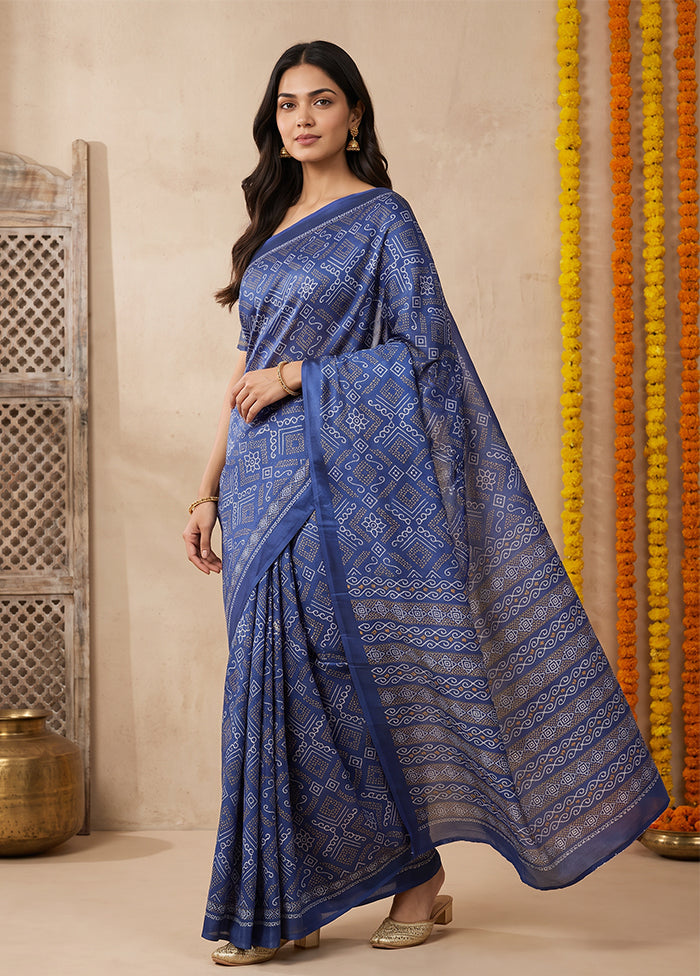 Blue Chiffon Silk Saree With Blouse Piece