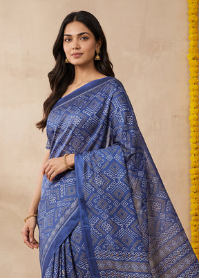 Blue Chiffon Silk Saree With Blouse Piece