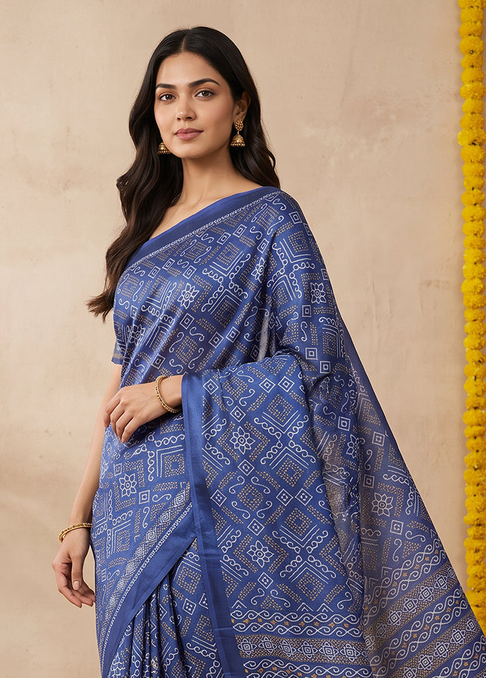 Blue Chiffon Silk Saree With Blouse Piece