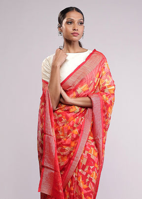Red Chiffon Silk Saree With Blouse Piece