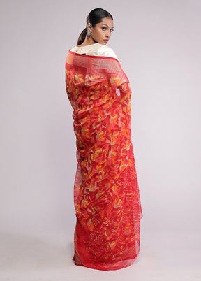 Red Chiffon Silk Saree With Blouse Piece