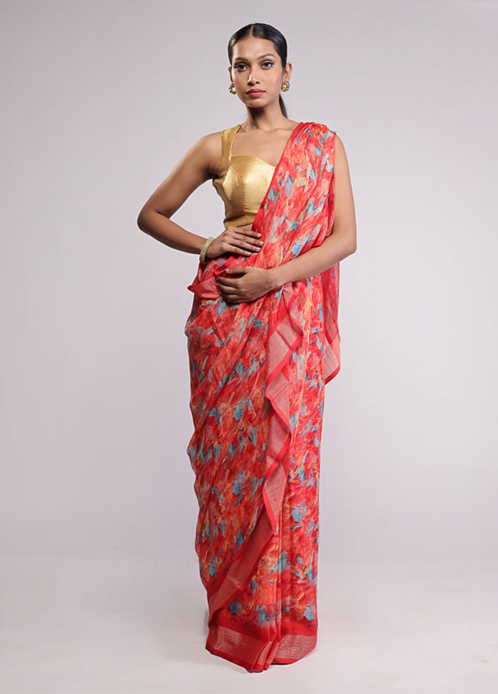 Red Chiffon Silk Saree With Blouse Piece