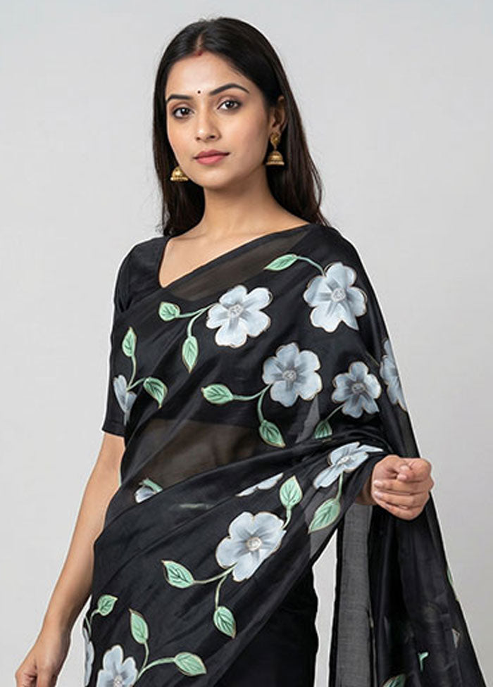 Black Organza Saree With Blouse Piece