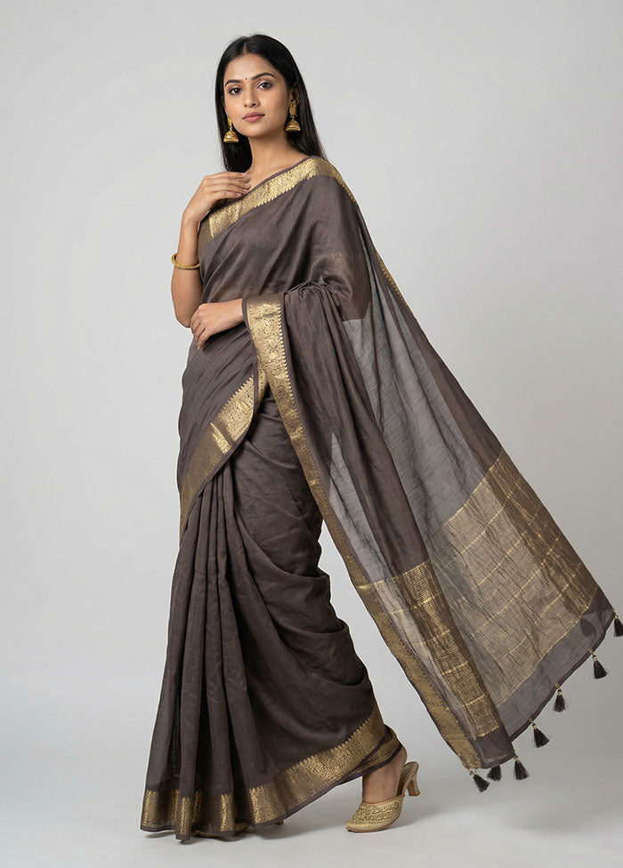 Brown Dupion Silk Saree With Blouse Piece