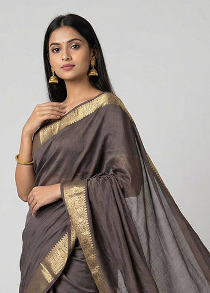 Brown Dupion Silk Saree With Blouse Piece