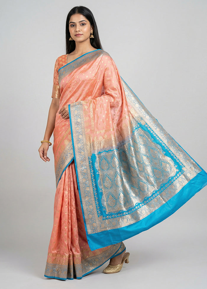 Pink Banarasi Silk Saree With Blouse Piece