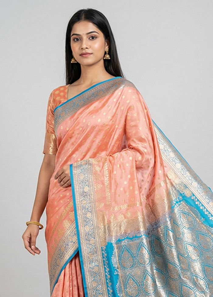 Pink Banarasi Silk Saree With Blouse Piece