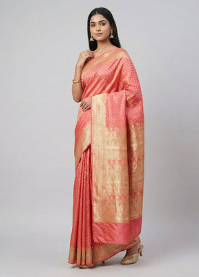 Pink Banarasi Silk Saree With Blouse Piece