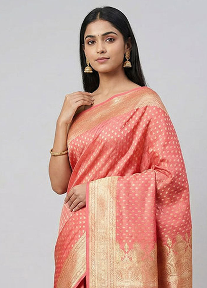 Pink Banarasi Silk Saree With Blouse Piece