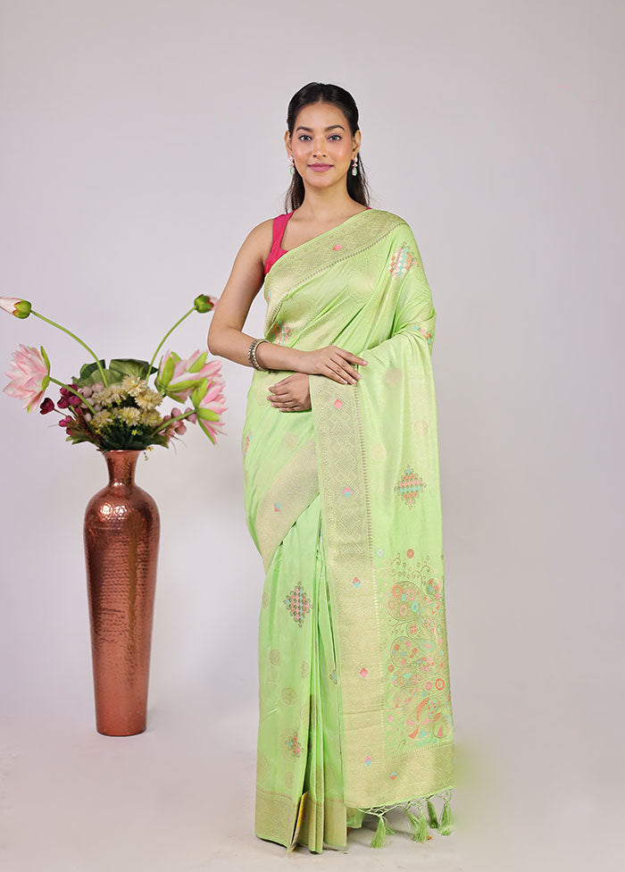 Green Dupion Silk Saree With Blouse Piece
