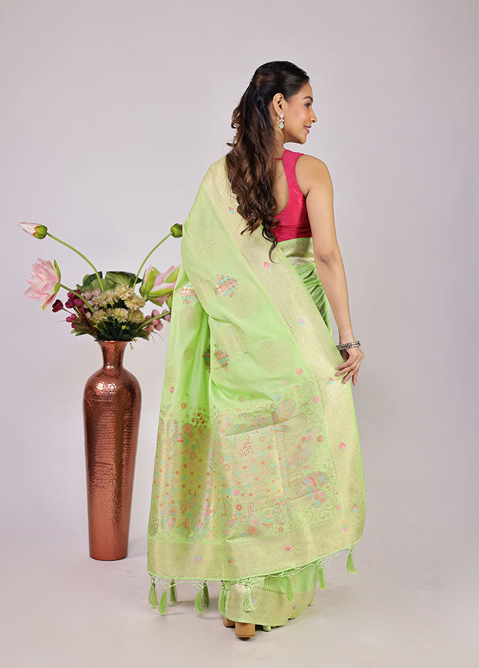 Green Dupion Silk Saree With Blouse Piece