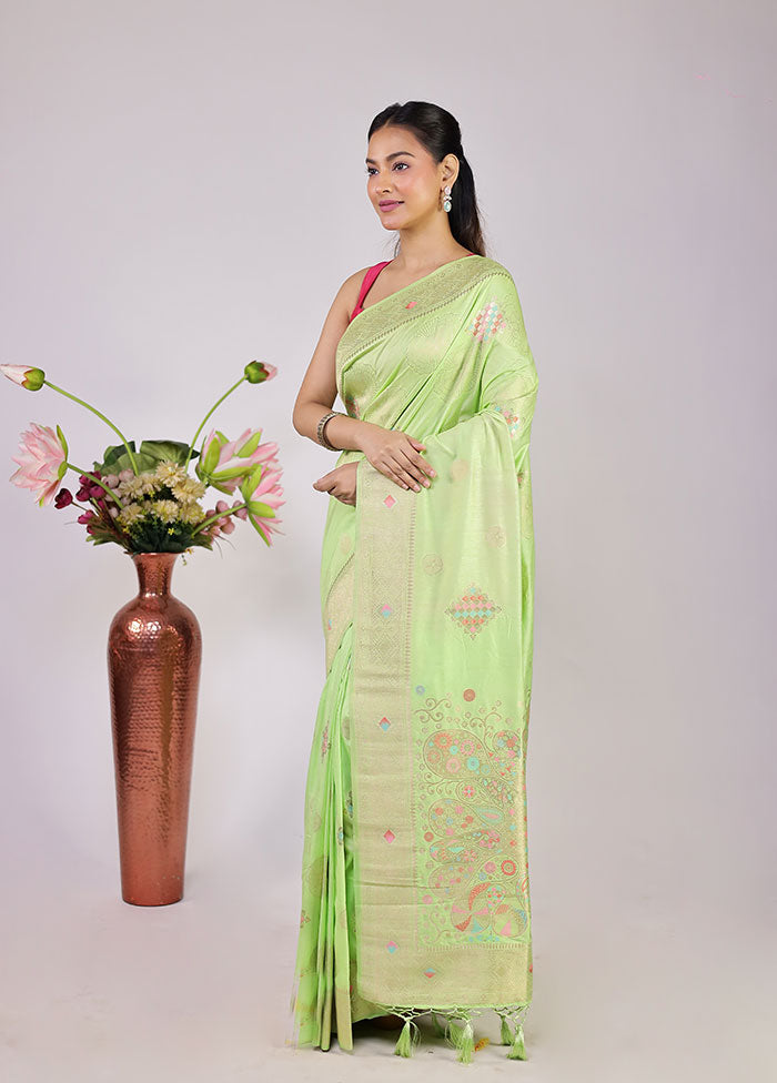 Green Dupion Silk Saree With Blouse Piece