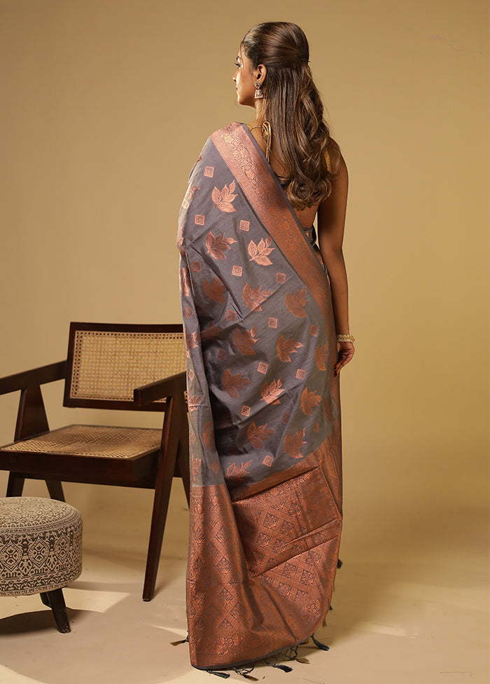 Grey Dupion Silk Saree With Blouse Piece