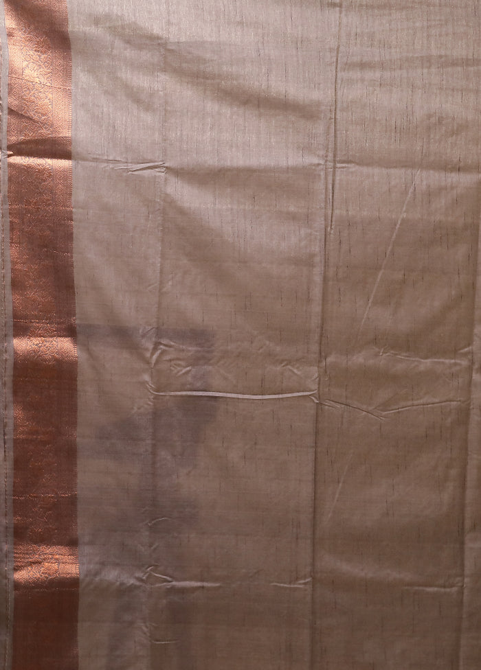 Grey Dupion Silk Saree With Blouse Piece