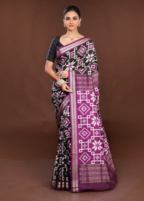 Black Handloom Bomkai Pure Silk Saree With Blouse Piece