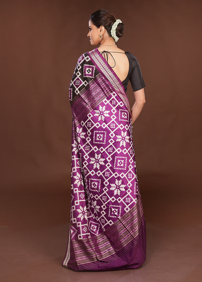 Black Handloom Bomkai Pure Silk Saree With Blouse Piece