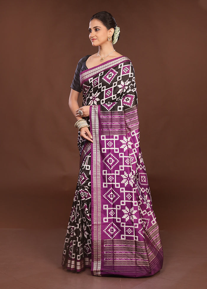 Black Handloom Bomkai Pure Silk Saree With Blouse Piece