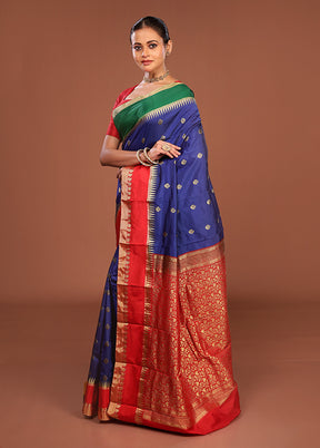 Blue Kanjivaram Silk Saree With Blouse Piece