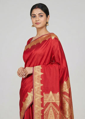 Pink Banarasi Silk Saree With Blouse Piece