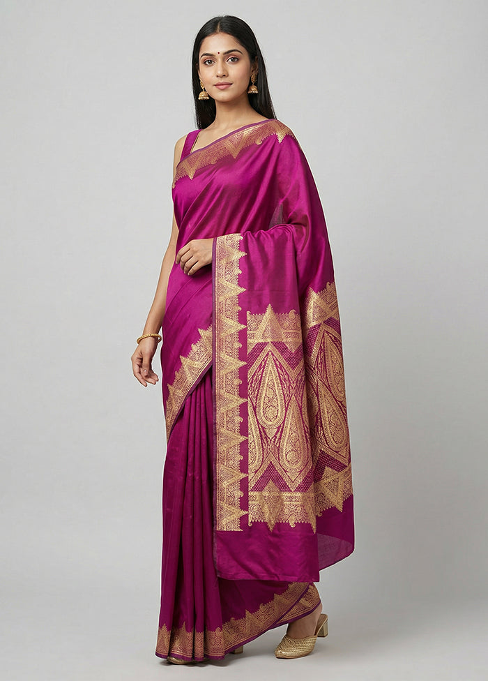 Purple Banarasi Silk Saree With Blouse Piece