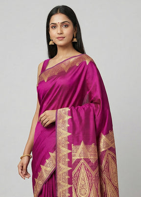 Purple Banarasi Silk Saree With Blouse Piece