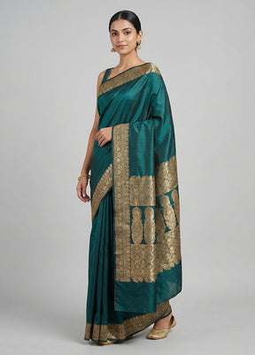 Green Banarasi Silk Saree With Blouse Piece