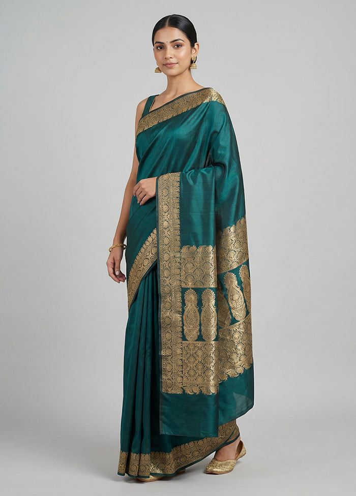 Green Banarasi Silk Saree With Blouse Piece