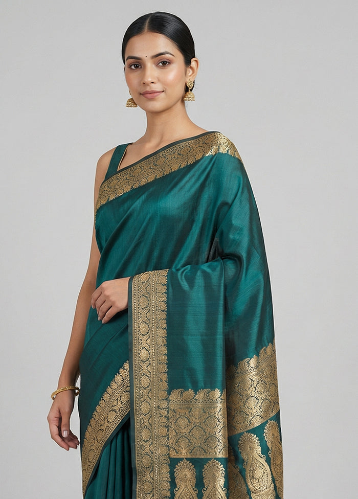 Green Banarasi Silk Saree With Blouse Piece