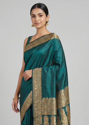 Green Banarasi Silk Saree With Blouse Piece