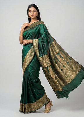 Green Banarasi Silk Saree With Blouse Piece