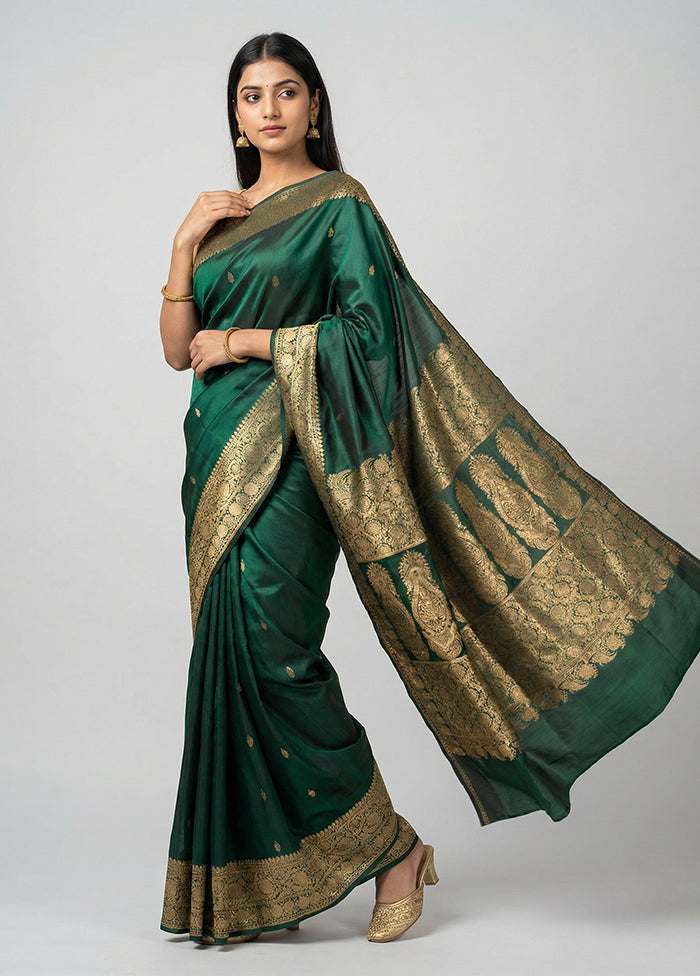 Green Banarasi Silk Saree With Blouse Piece