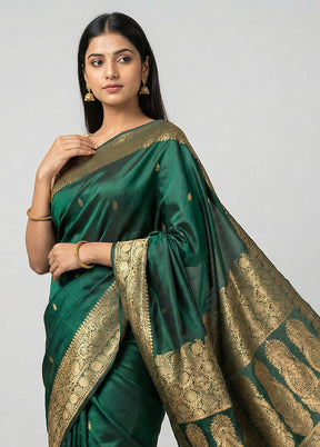 Green Banarasi Silk Saree With Blouse Piece