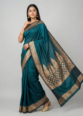 Green Banarasi Silk Saree With Blouse Piece