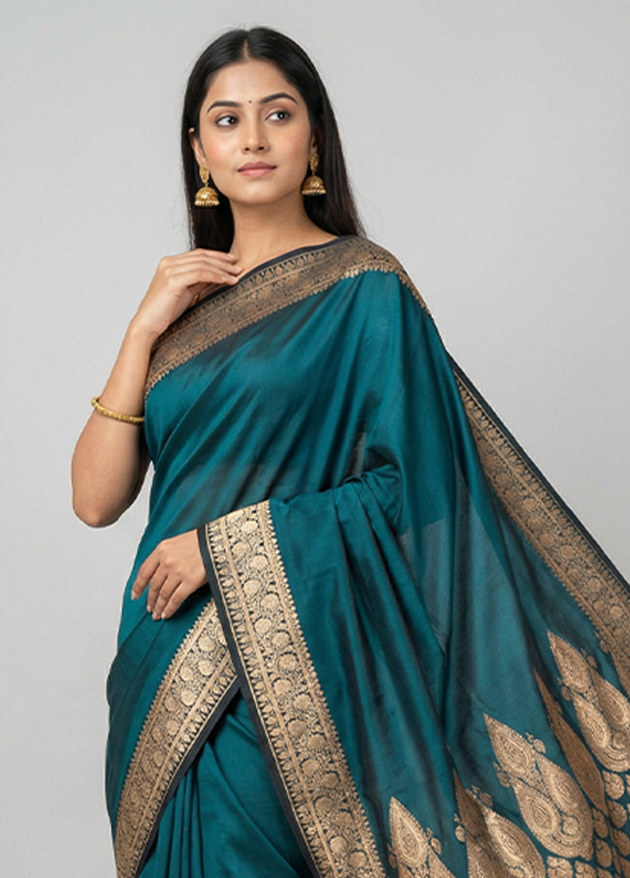 Green Banarasi Silk Saree With Blouse Piece