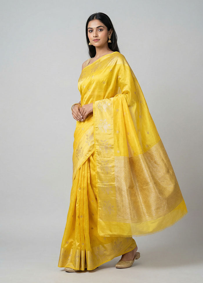 Yellow Kora Silk Saree With Blouse Piece