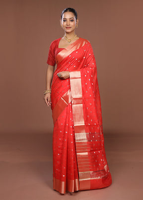 Red Kora Silk Saree With Blouse Piece