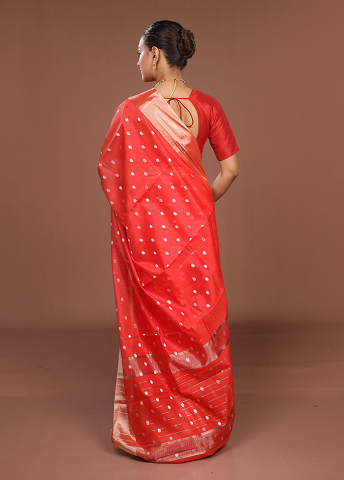 Red Kora Silk Saree With Blouse Piece