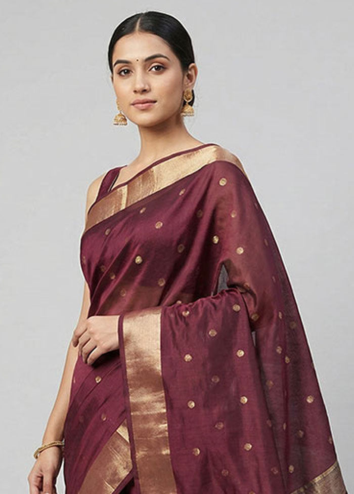 Maroon Kora Silk Saree With Blouse Piece