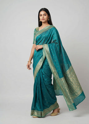 Green Kora Silk Saree With Blouse Piece