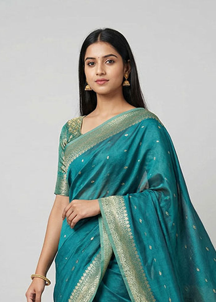 Green Kora Silk Saree With Blouse Piece