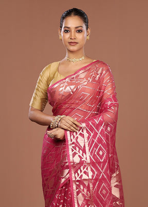 Pink Organza Saree With Blouse Piece