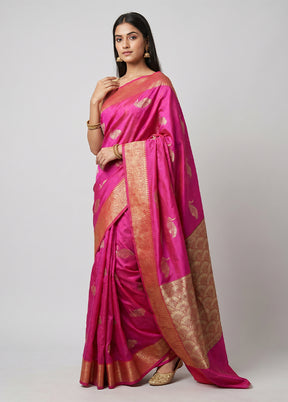 Pink Kora Silk Saree With Blouse Piece
