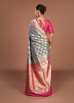 Grey Uppada Silk Saree With Blouse Piece