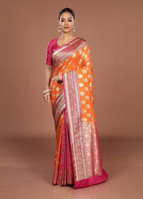 Orange Uppada Silk Saree With Blouse Piece