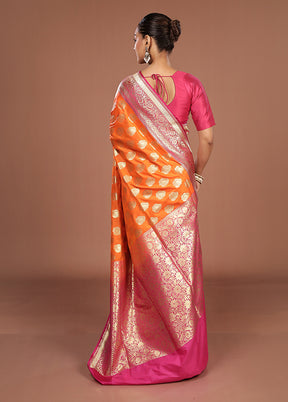 Orange Uppada Silk Saree With Blouse Piece