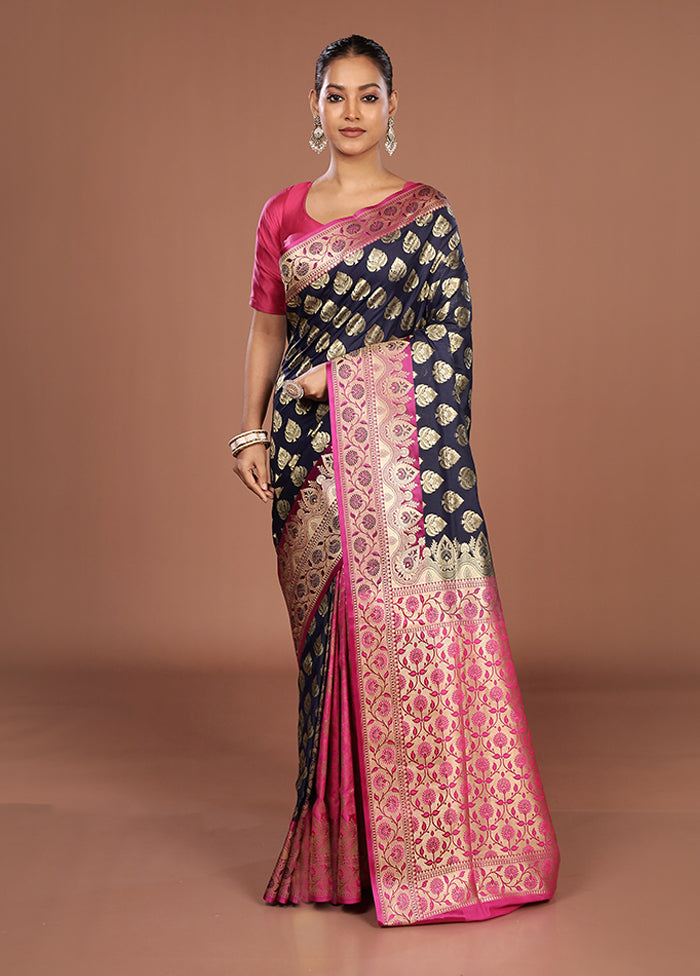 Blue Uppada Silk Saree With Blouse Piece